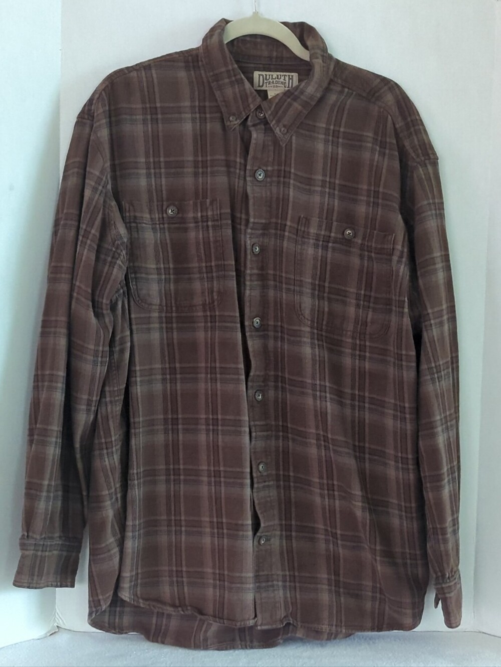 Duluth Trading Brown & Tan Plaid Flannel 100% Cotton Button-up Shirt Size XL